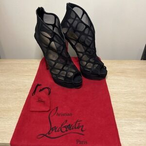 Christian‎ Louboutin Altaranka Mesh Caged Ankle Booties Black Suede Platform 42